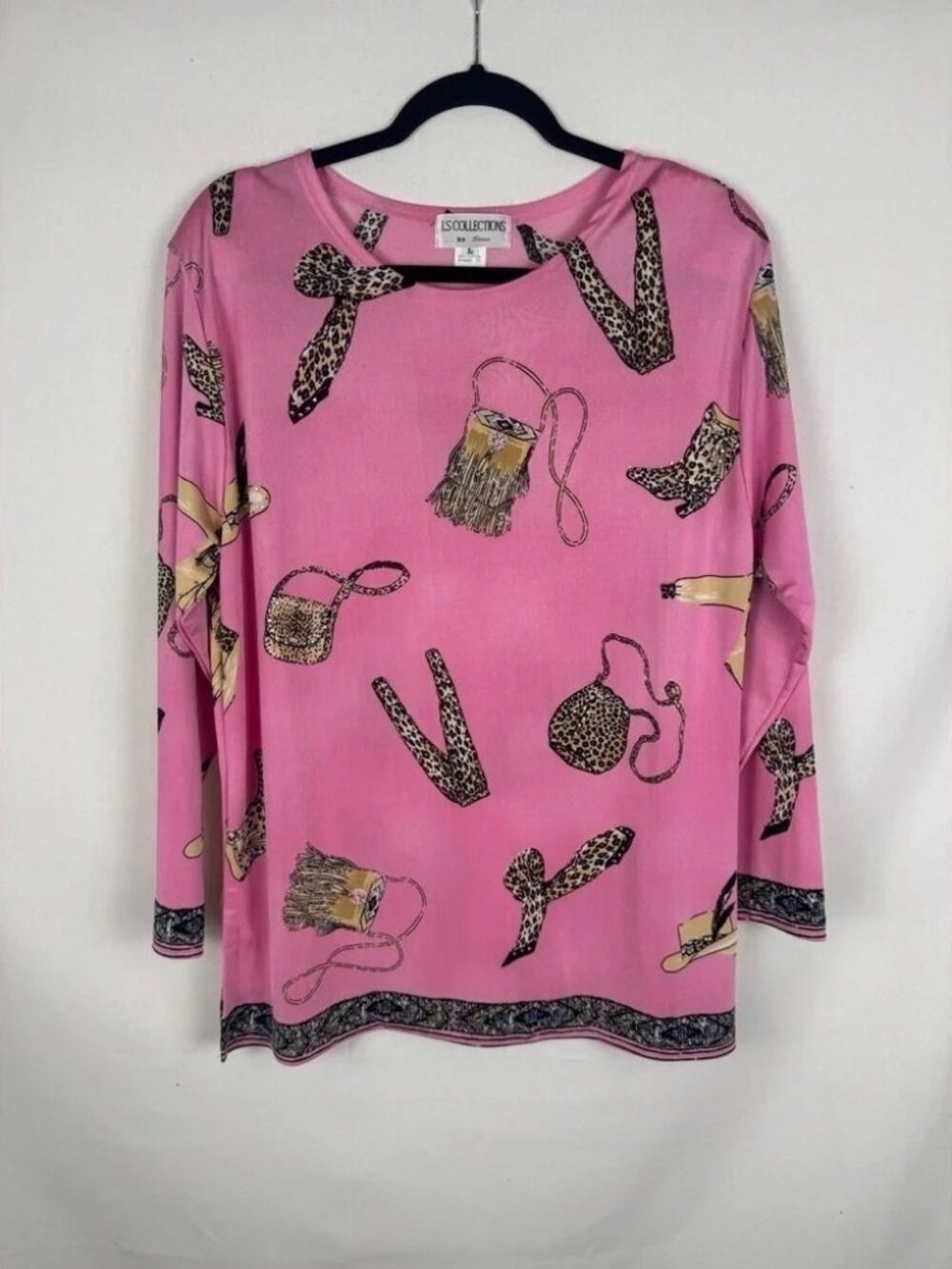 LS Collections Pink Top with Leopard Print Accents